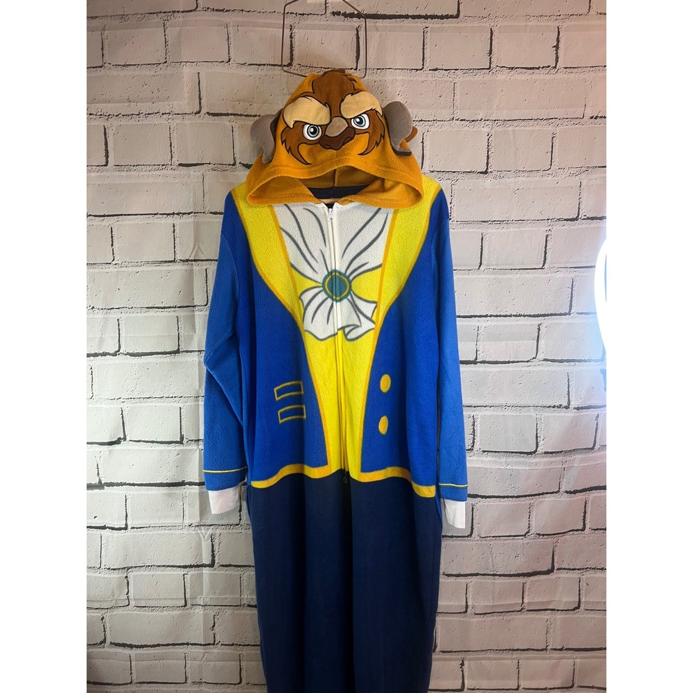 Disney Beauty and the Beast Mens Costume Union Suit Fleece Pajamas Medium Blue